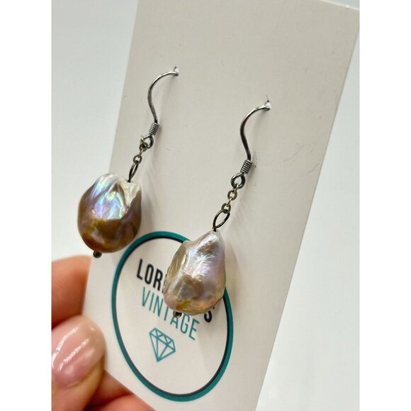 Baroque Pearl Dangle Earrings with Sterling Silver Hooks Dangling Earrings - Picture 5 of 6